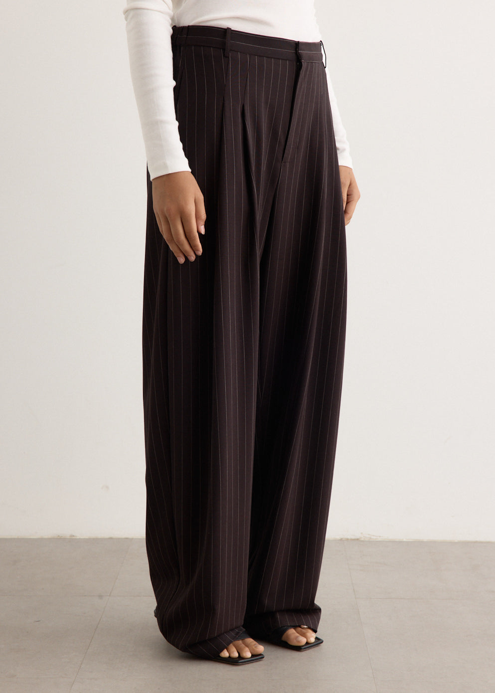 Wool Pinstripe Tapered Pants