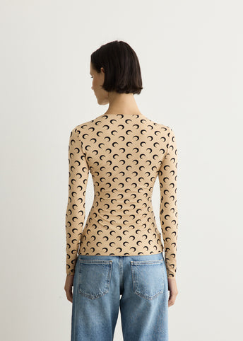 Moon Printed Jersey Long Sleeve Crewneck Top