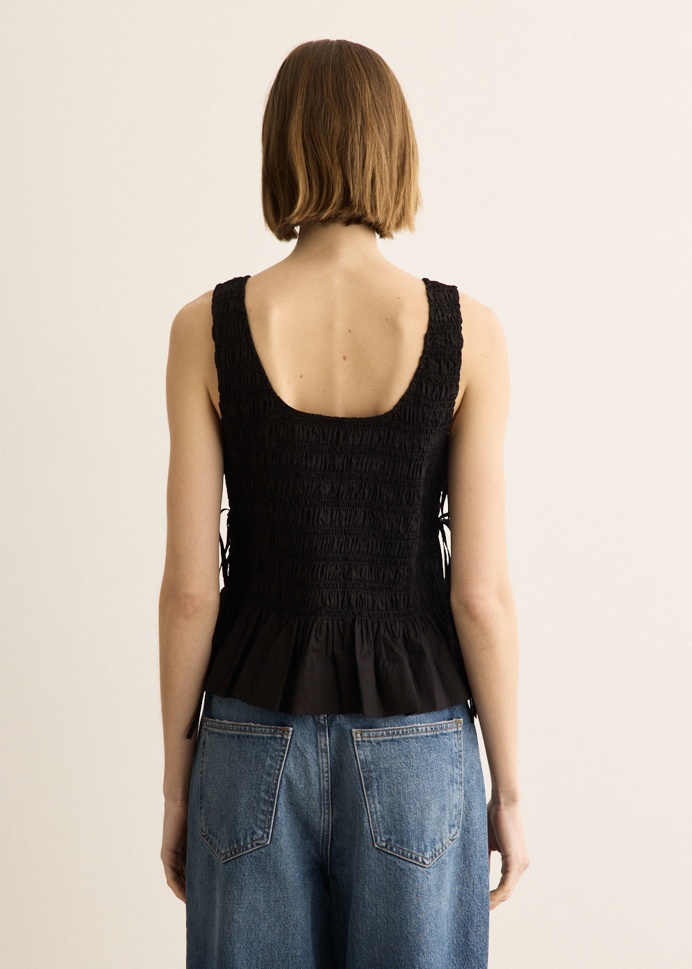 Cotton Poplin Smock Tie String Top