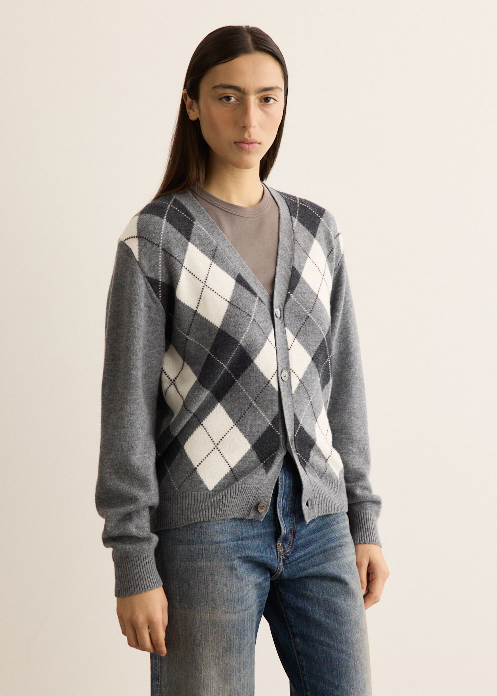 V-Neck Argyle Cardigan