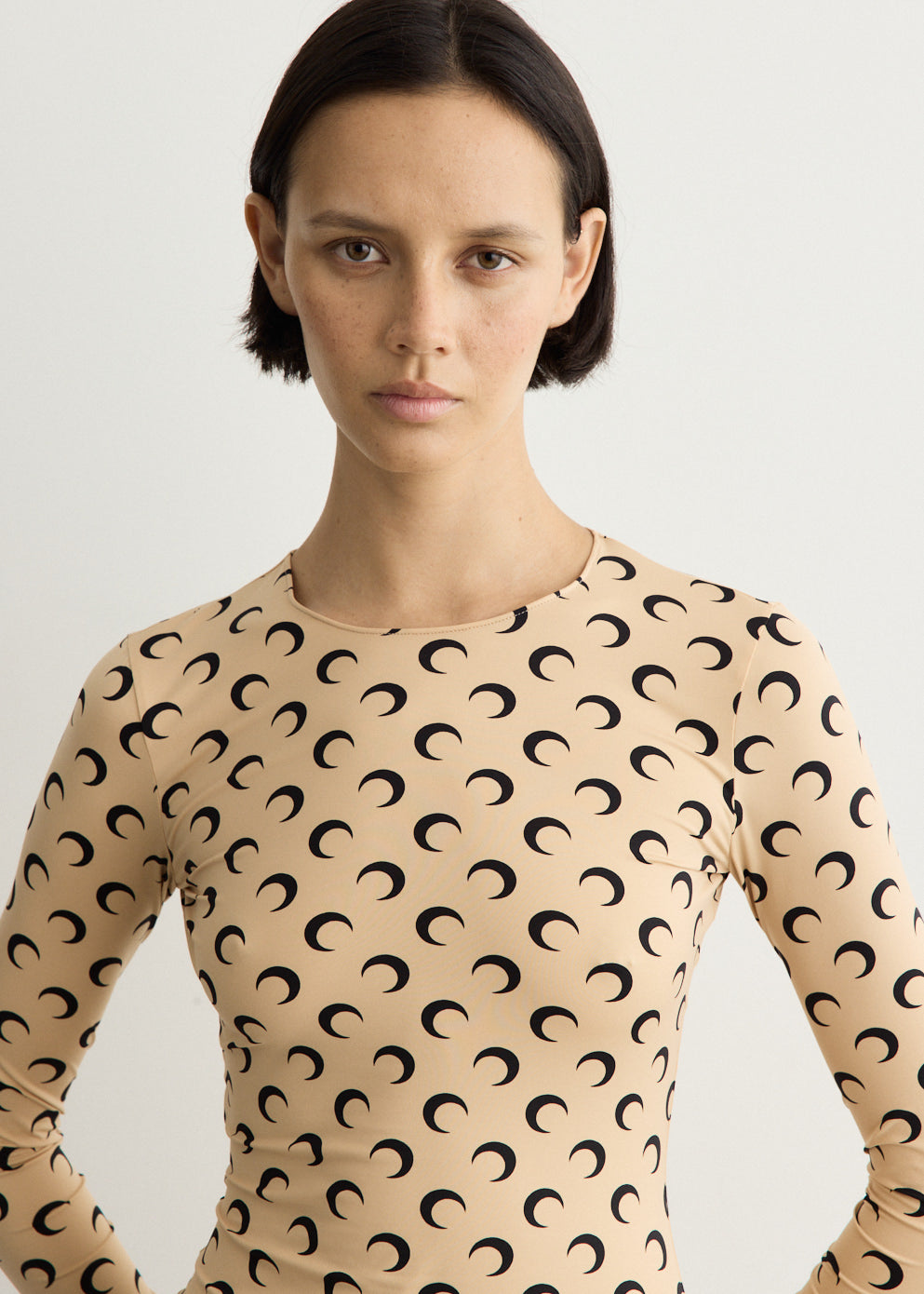 Moon Printed Jersey Long Sleeve Crewneck Top