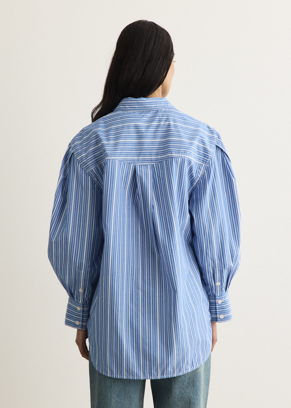 Oxford Stripe Pleated Sleeve Shirt