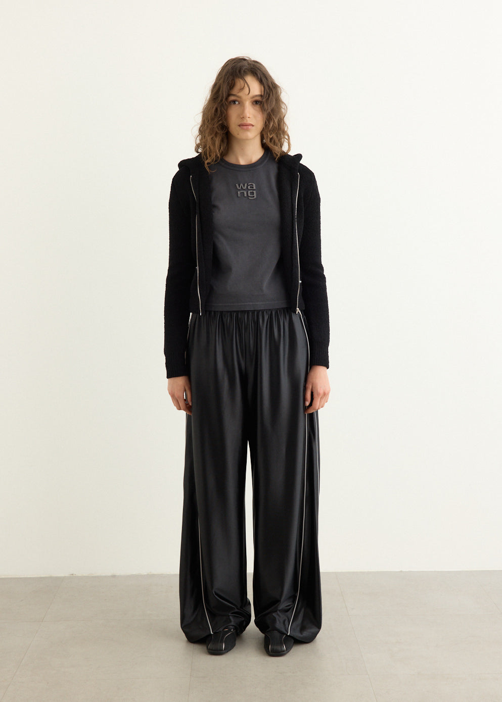 Shrunken Zip Up Hoodie With Knit Logo Label