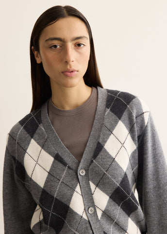 V-Neck Argyle Cardigan