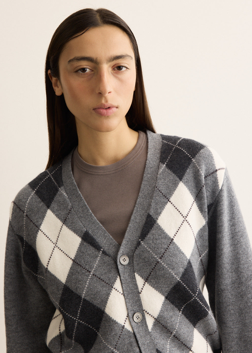 V-Neck Argyle Cardigan
