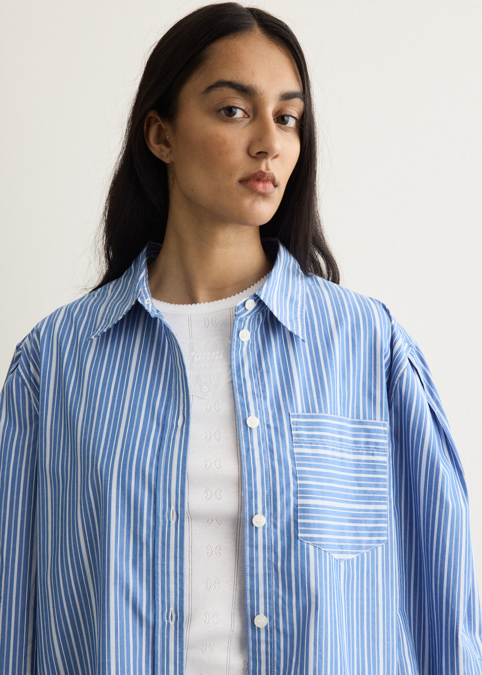 Oxford Stripe Pleated Sleeve Shirt