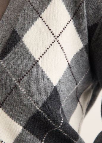 V-Neck Argyle Cardigan