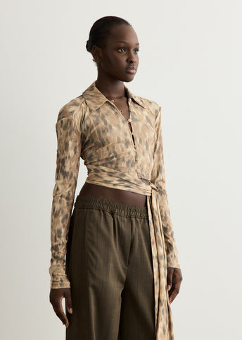Printed Cropped Tie Blouse