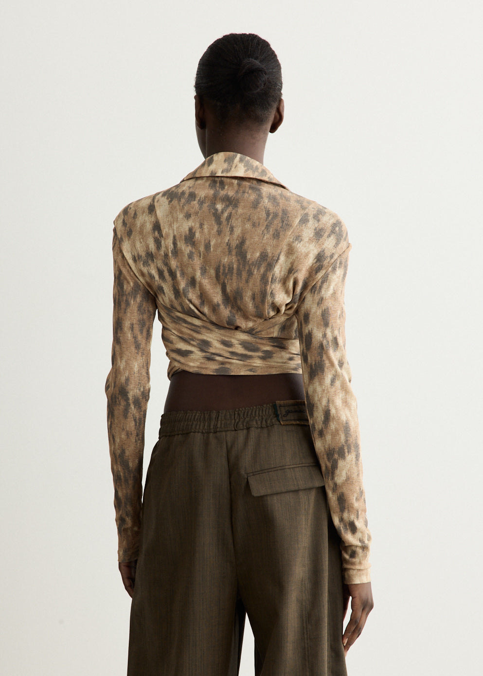 Printed Cropped Tie Blouse