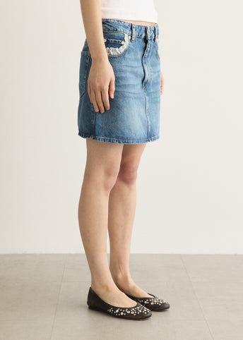 Rigid Denim Lace Mini Skirt