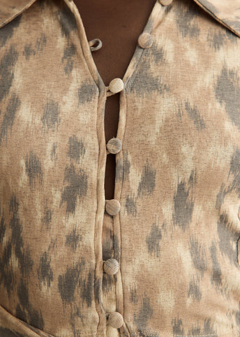 Printed Cropped Tie Blouse