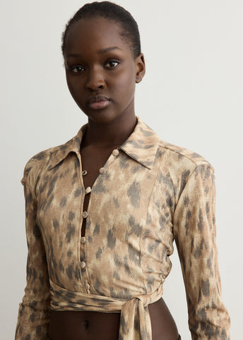 Printed Cropped Tie Blouse