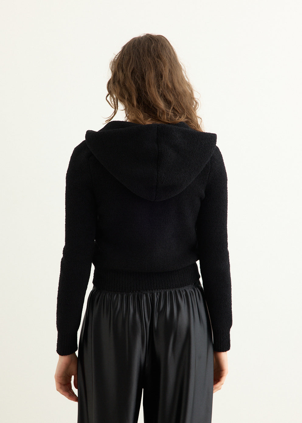 Shrunken Zip Up Hoodie With Knit Logo Label