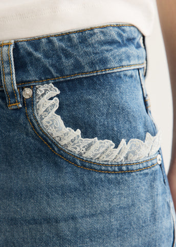 Rigid Denim Lace Mini Skirt