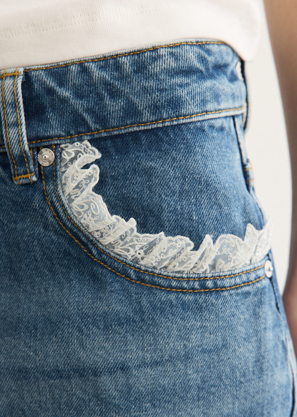 Rigid Denim Lace Mini Skirt