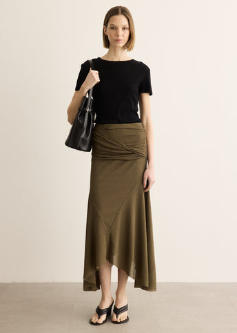 Ruched Asymmetric-Hem Skirt