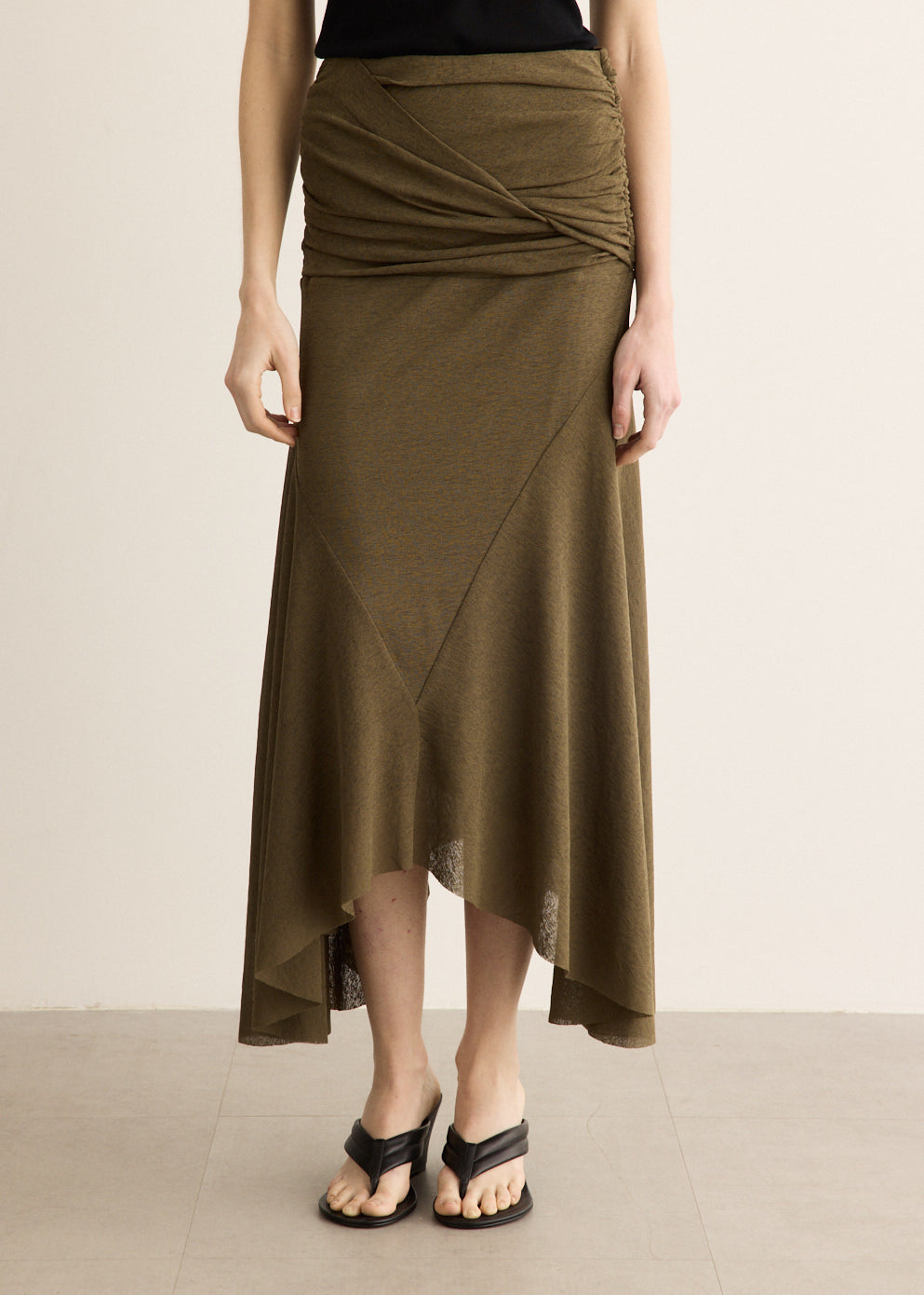 Ruched Asymmetric-Hem Skirt