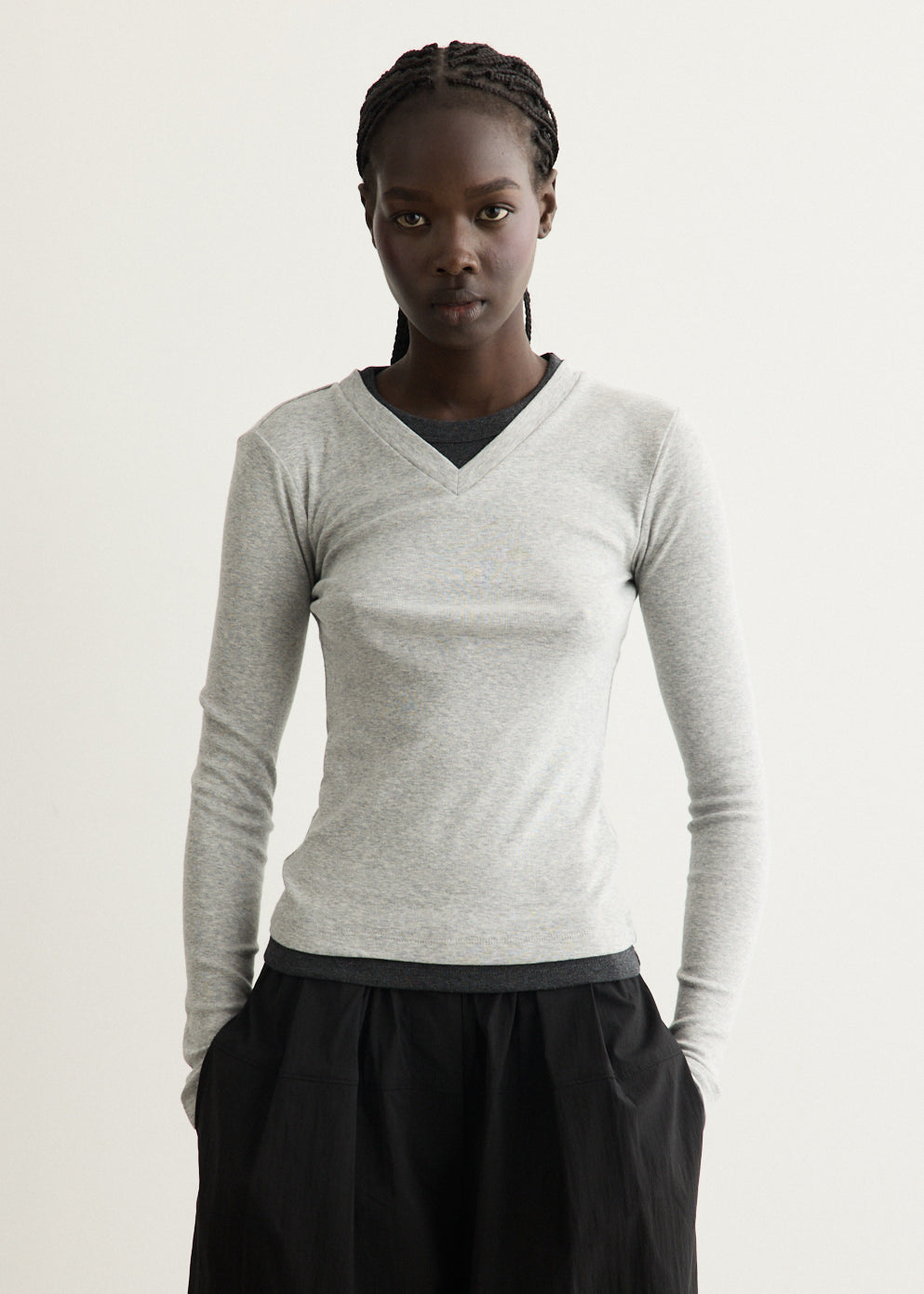 Organic Cotton V Neck Long Sleeve T-Shirt