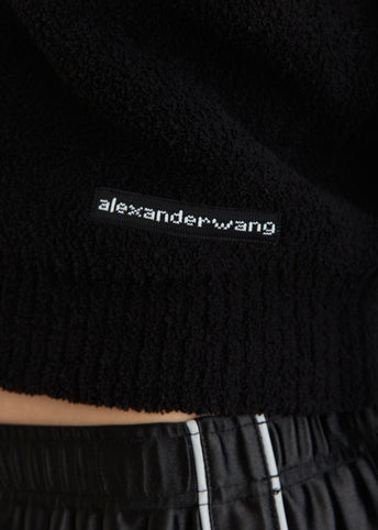 Shrunken Zip Up Hoodie With Knit Logo Label