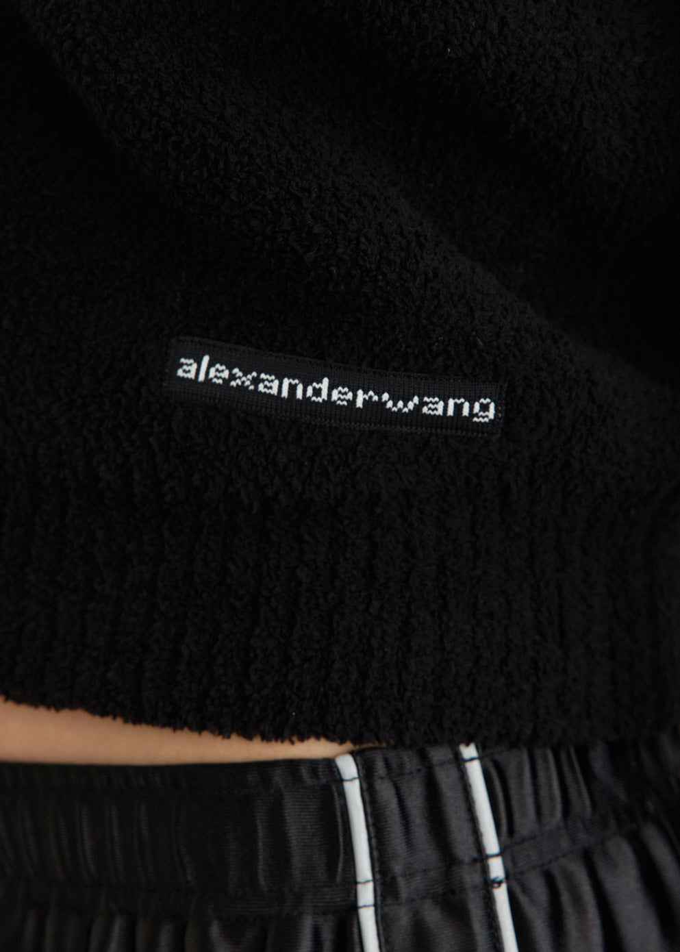 Shrunken Zip Up Hoodie With Knit Logo Label