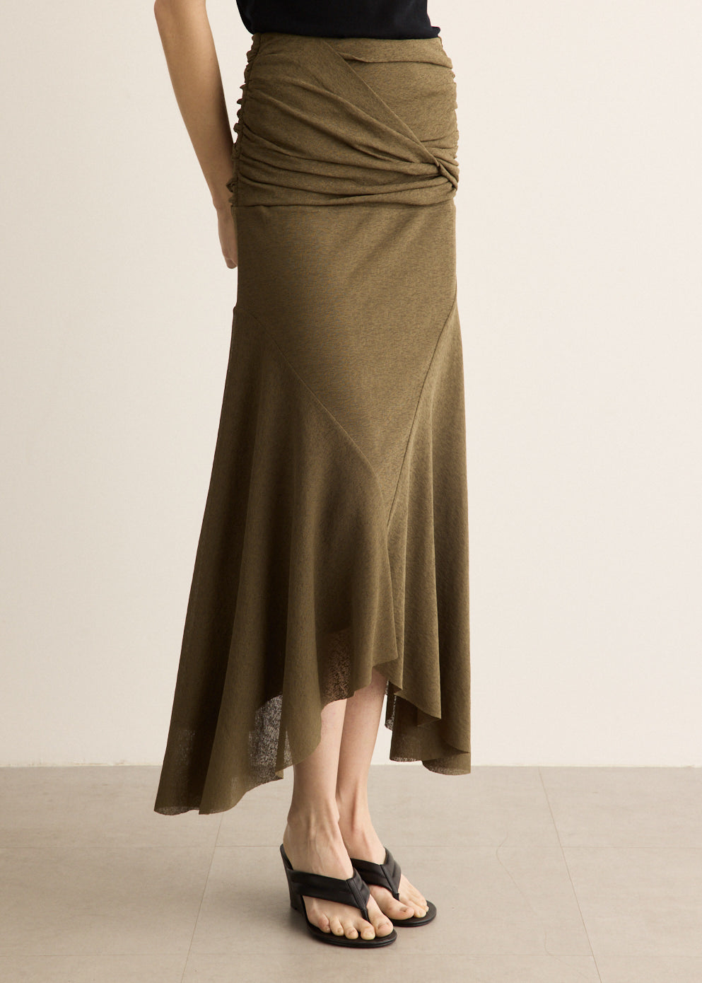 Ruched Asymmetric-Hem Skirt