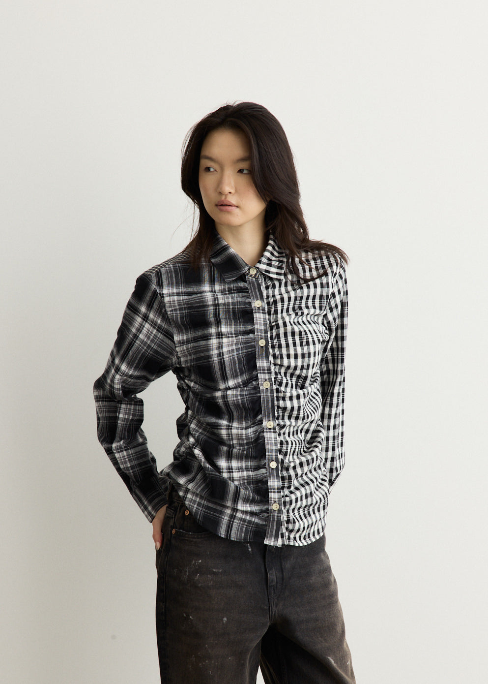 Shirred Check Shirt