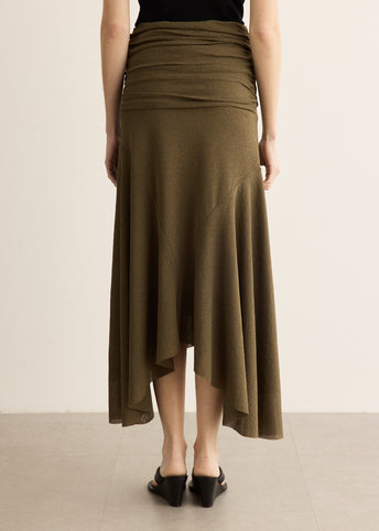 Ruched Asymmetric-Hem Skirt