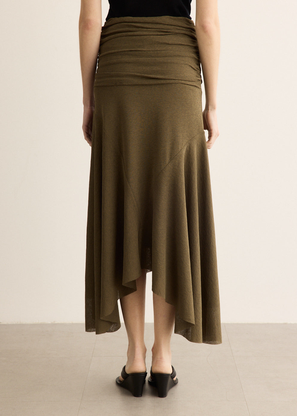 Ruched Asymmetric-Hem Skirt