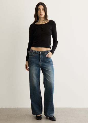 Henry-neck Long Sleeve T-Shirt