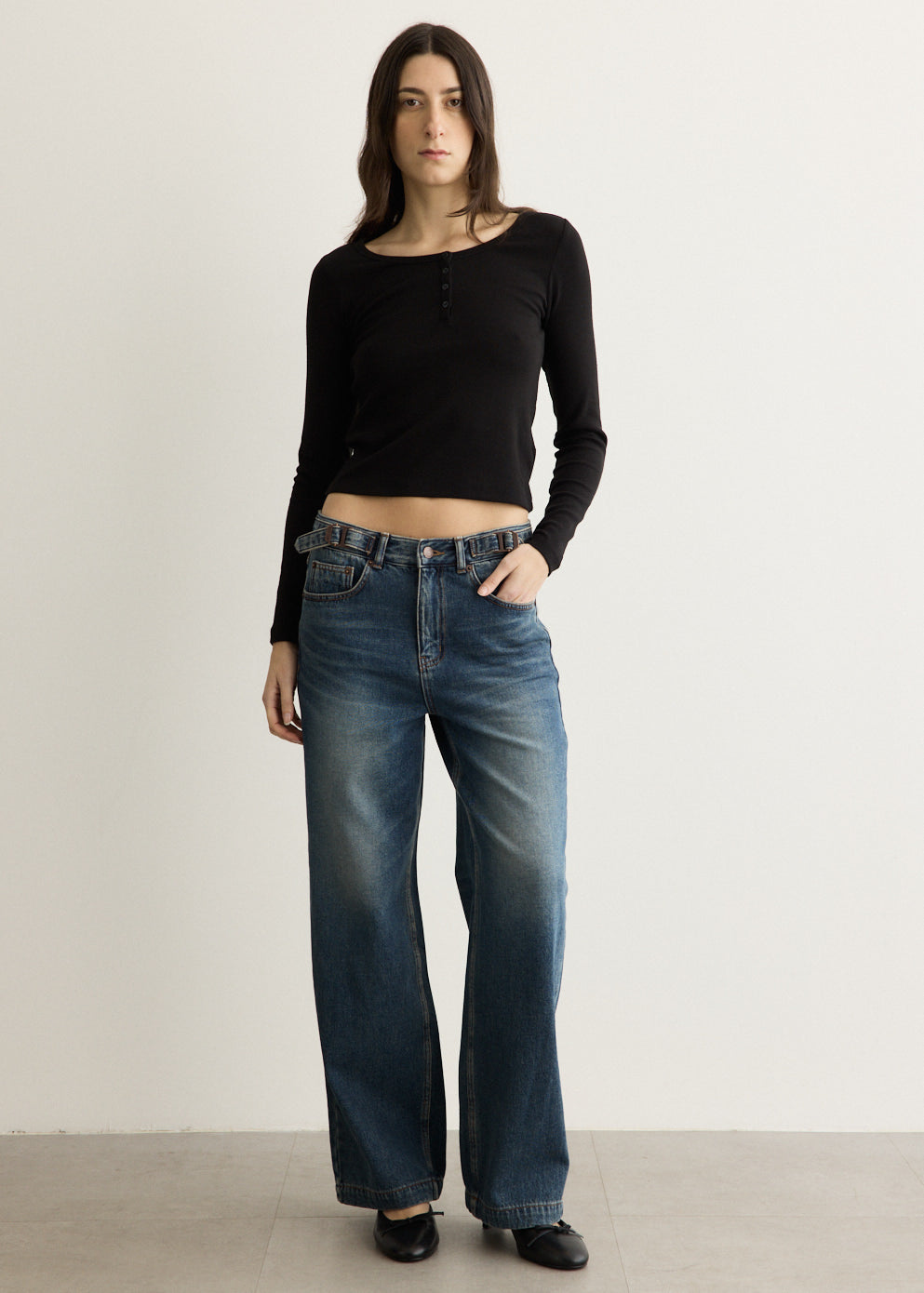 Henry-neck Long Sleeve T-Shirt
