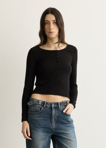 Henry-neck Long Sleeve T-Shirt