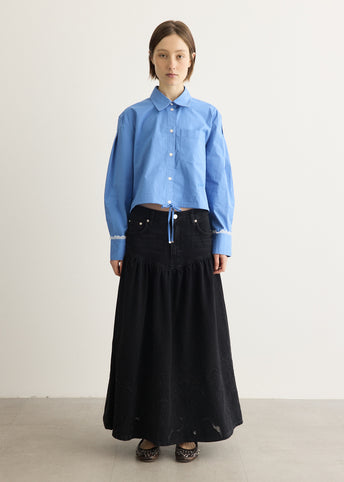 Broderie Anglaise Denim Midi Skirt