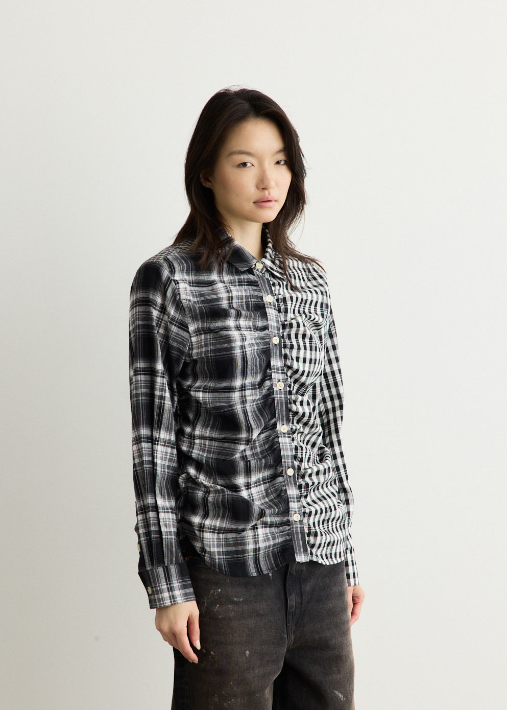Shirred Check Shirt