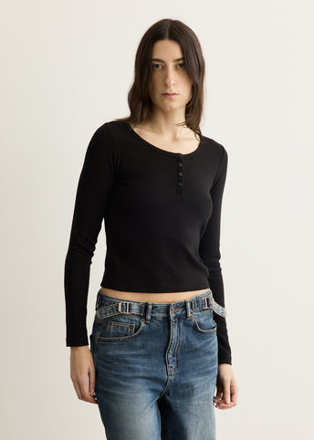 Henry-neck Long Sleeve T-Shirt