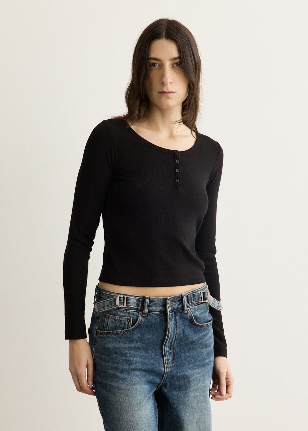 Henry-neck Long Sleeve T-Shirt