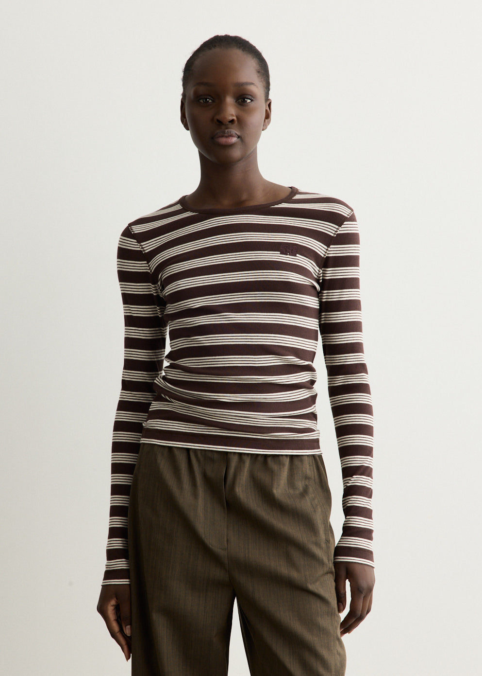 Soft Cotton Stripe Rib Longsleeve Top