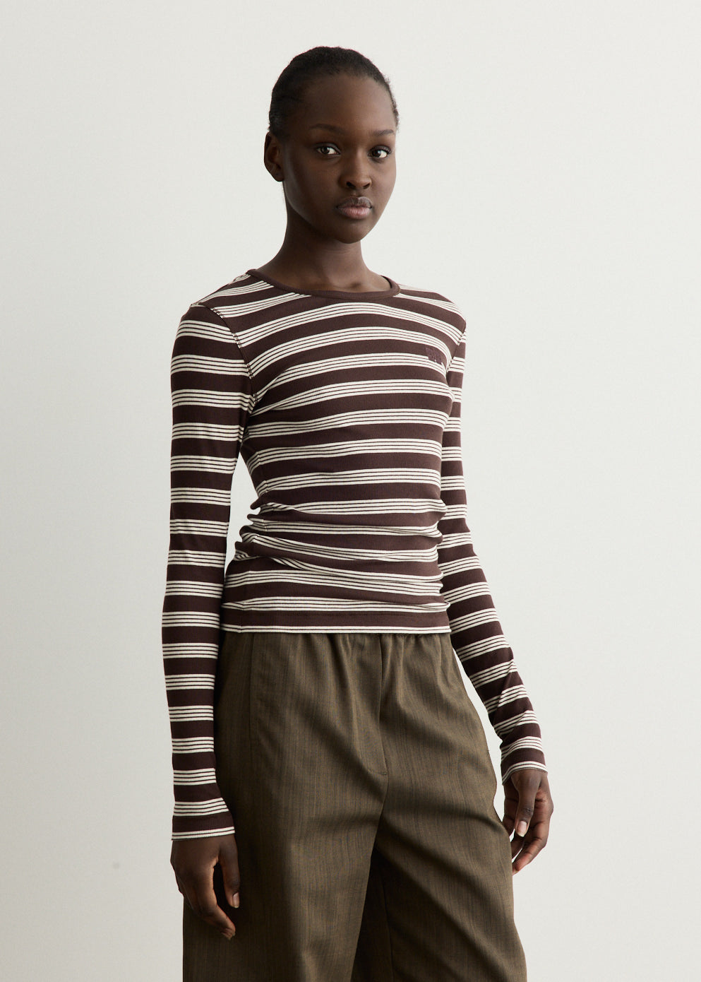 Soft Cotton Stripe Rib Longsleeve Top