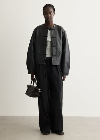 Button Detail Cocoon Leather Jacket