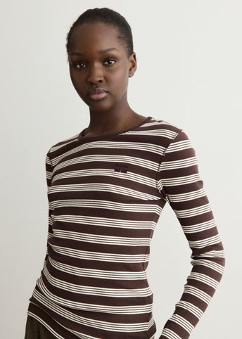 Soft Cotton Stripe Rib Longsleeve Top