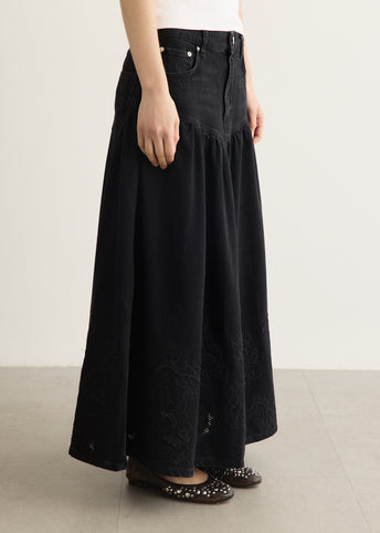 Broderie Anglaise Denim Midi Skirt