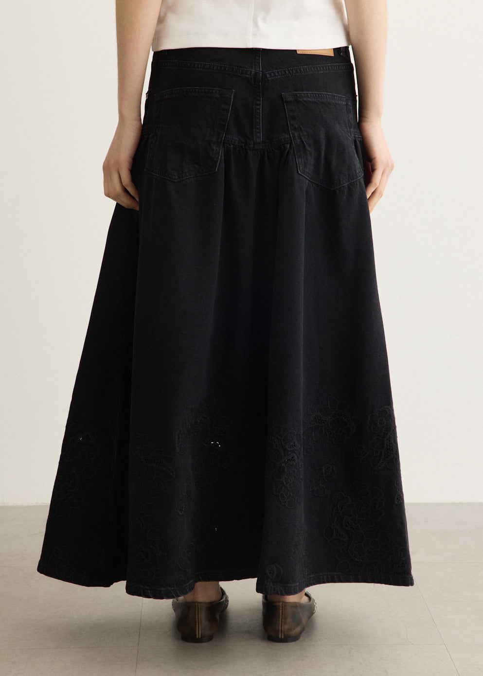 Broderie Anglaise Denim Midi Skirt