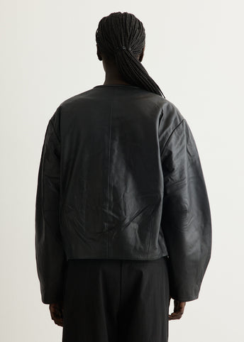 Button Detail Cocoon Leather Jacket