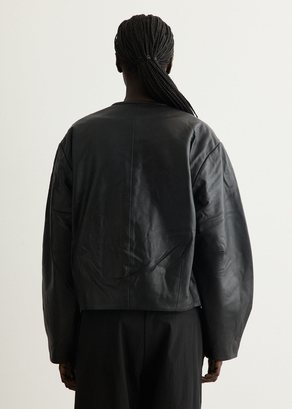Button Detail Cocoon Leather Jacket