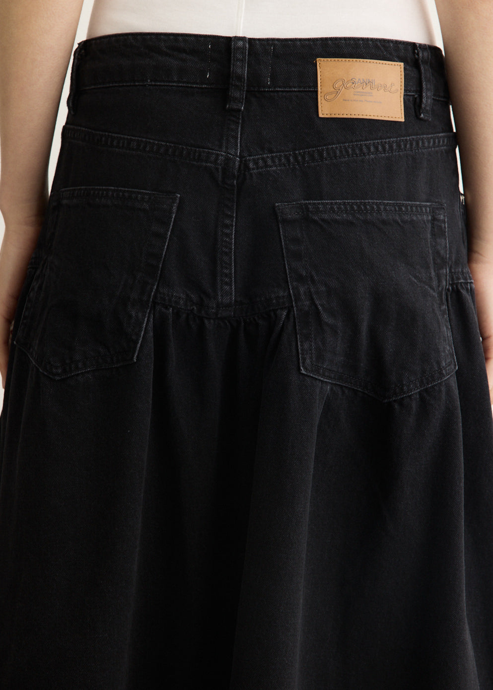 Broderie Anglaise Denim Midi Skirt