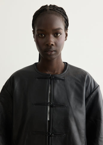 Button Detail Cocoon Leather Jacket