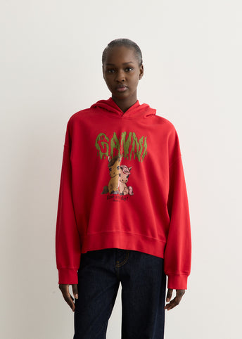 Red Graphic Cropped Hoodie