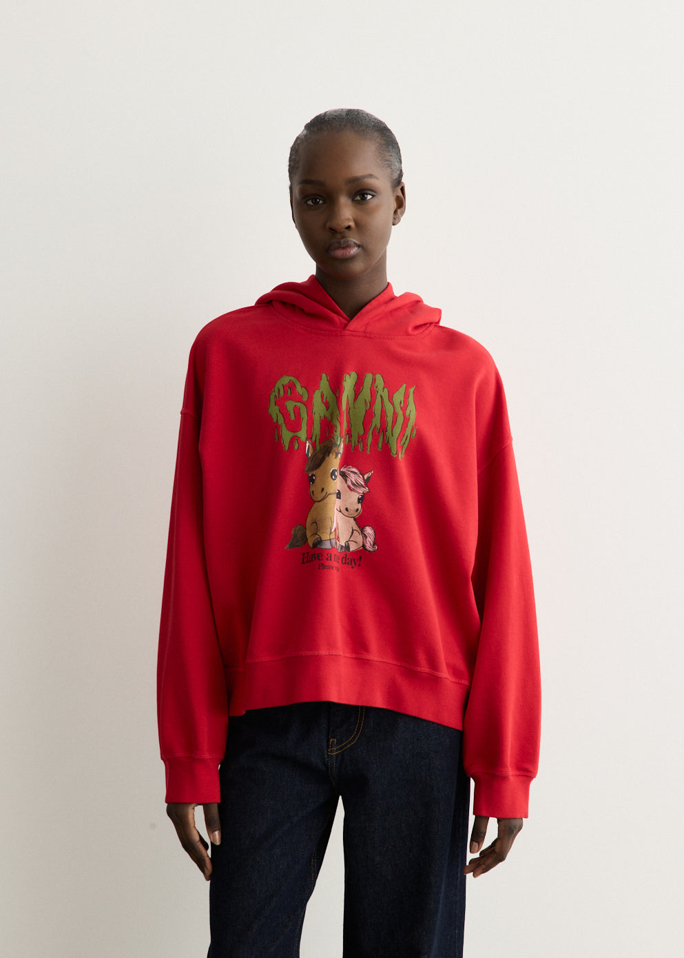 Red Graphic Cropped Hoodie