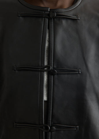 Button Detail Cocoon Leather Jacket