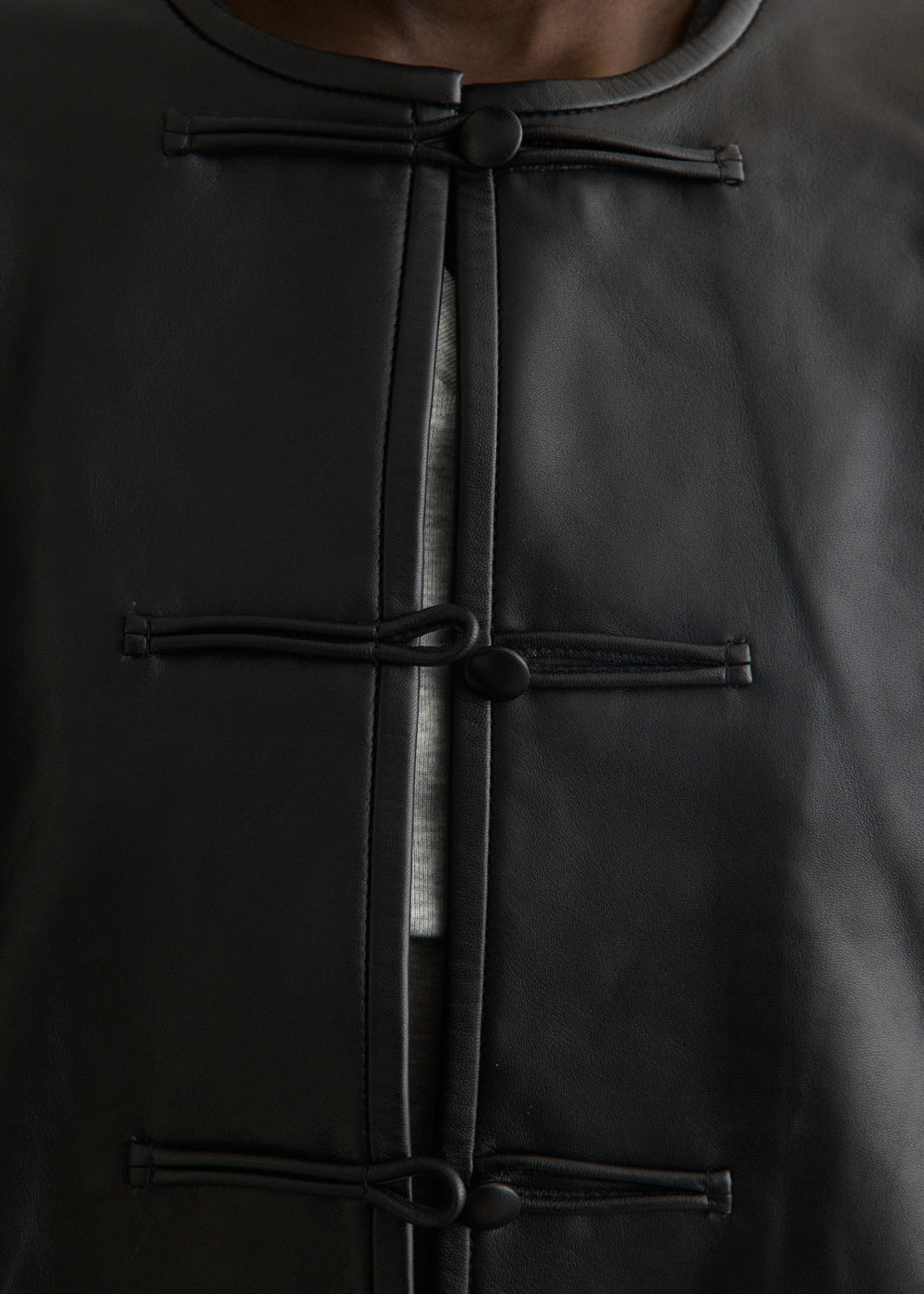 Button Detail Cocoon Leather Jacket