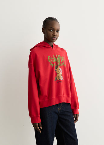 Red Graphic Cropped Hoodie